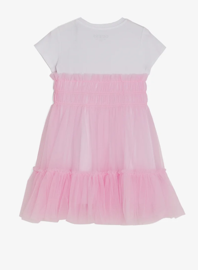 جس فستان قصير الأكمام بتصميم واسع من الأسفل للأطفال